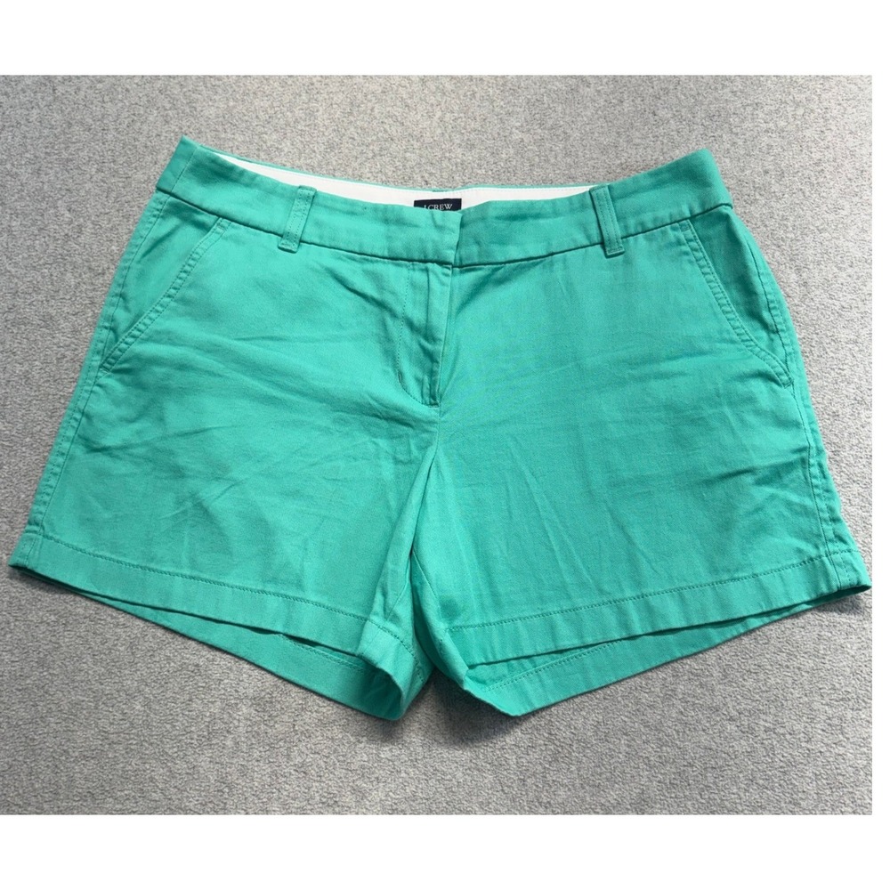 J.Crew Chino Shorts Womens 10 Teal Green Mid Rise Cotton Casual Summer Classic